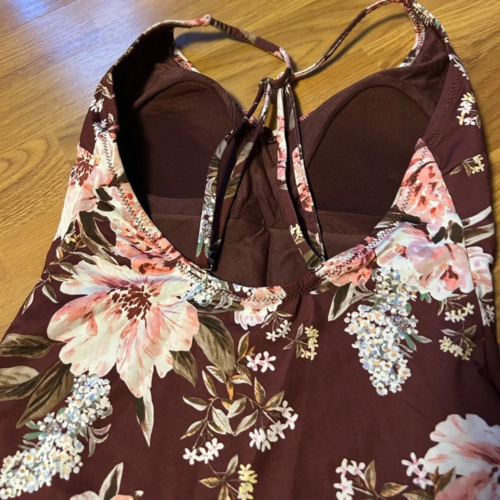 Floral burgundy swimsuit/bodysuit - Picture 2 of 4
